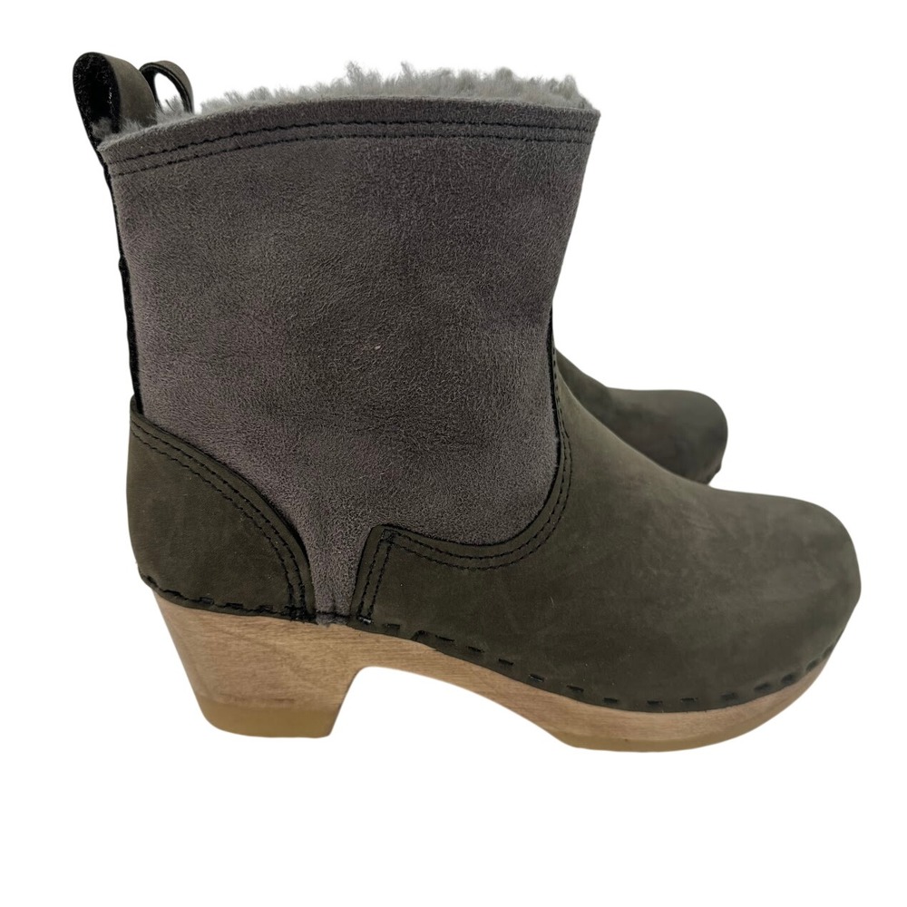 No. 6 Store 5inch Pull on Shearling Boot Mid Heel Smoke Gray Olive EU 36 - Picture 3 of 10